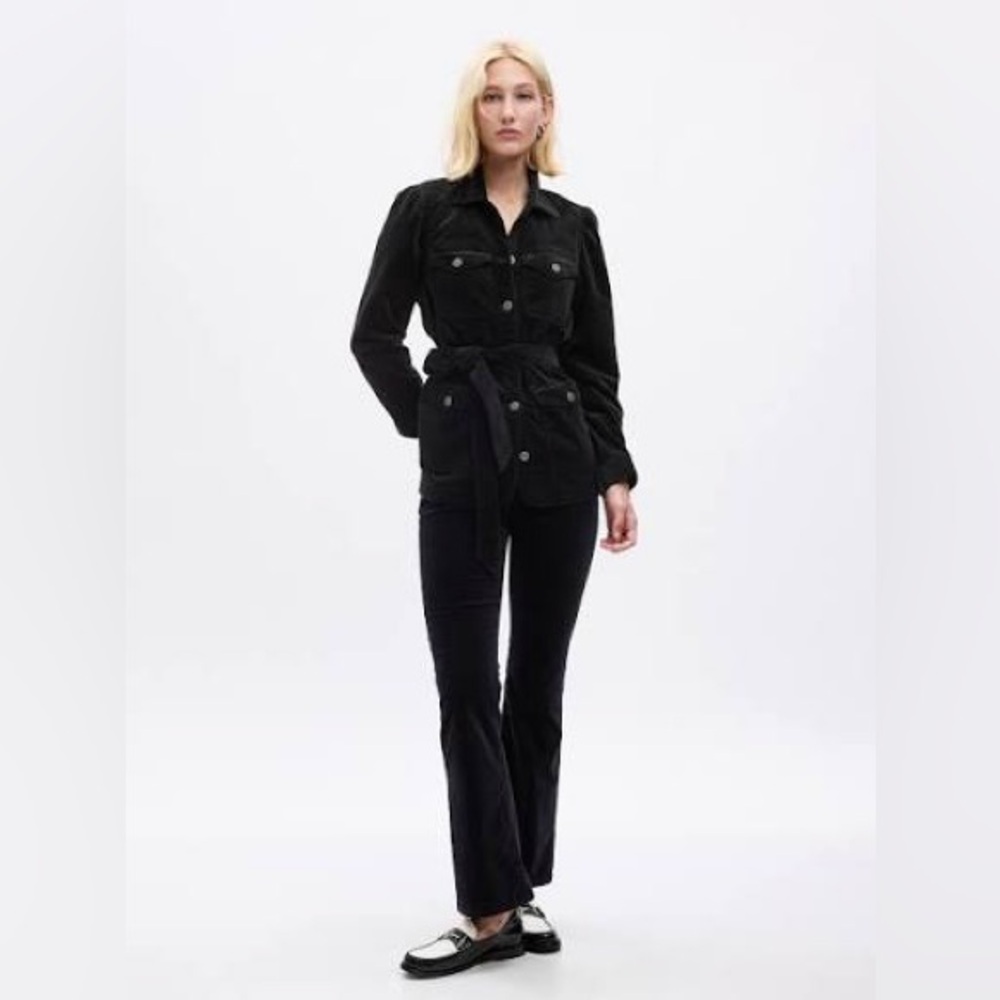 NWT Gap Black Velvet Safari Utility Jacket Belted Layering Minimalist Chic